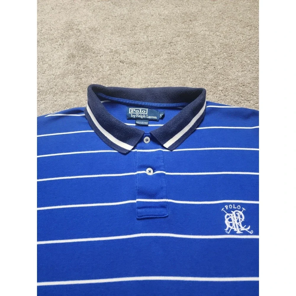 Vintage Polo‎ Ralph Lauren Pique Polo Shirt Mens XL Blue Striped RL Polo Logo